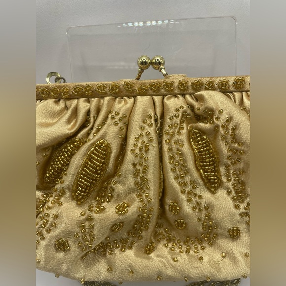 Vintage La Regal Satin Gold Beaded Mini Clutch Handbag - Picture 7 of 7